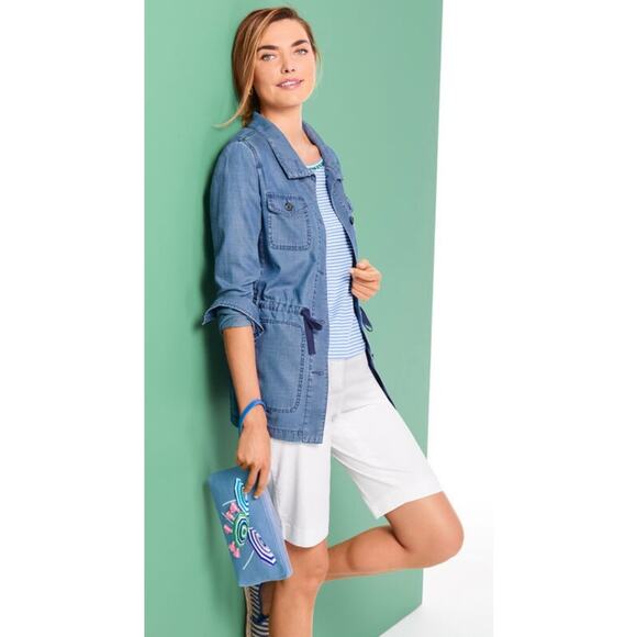 Talbots Blue Classic Field Jacket Collared Lightweight Button Up Jacket Size 1XP - Picture 3 of 12